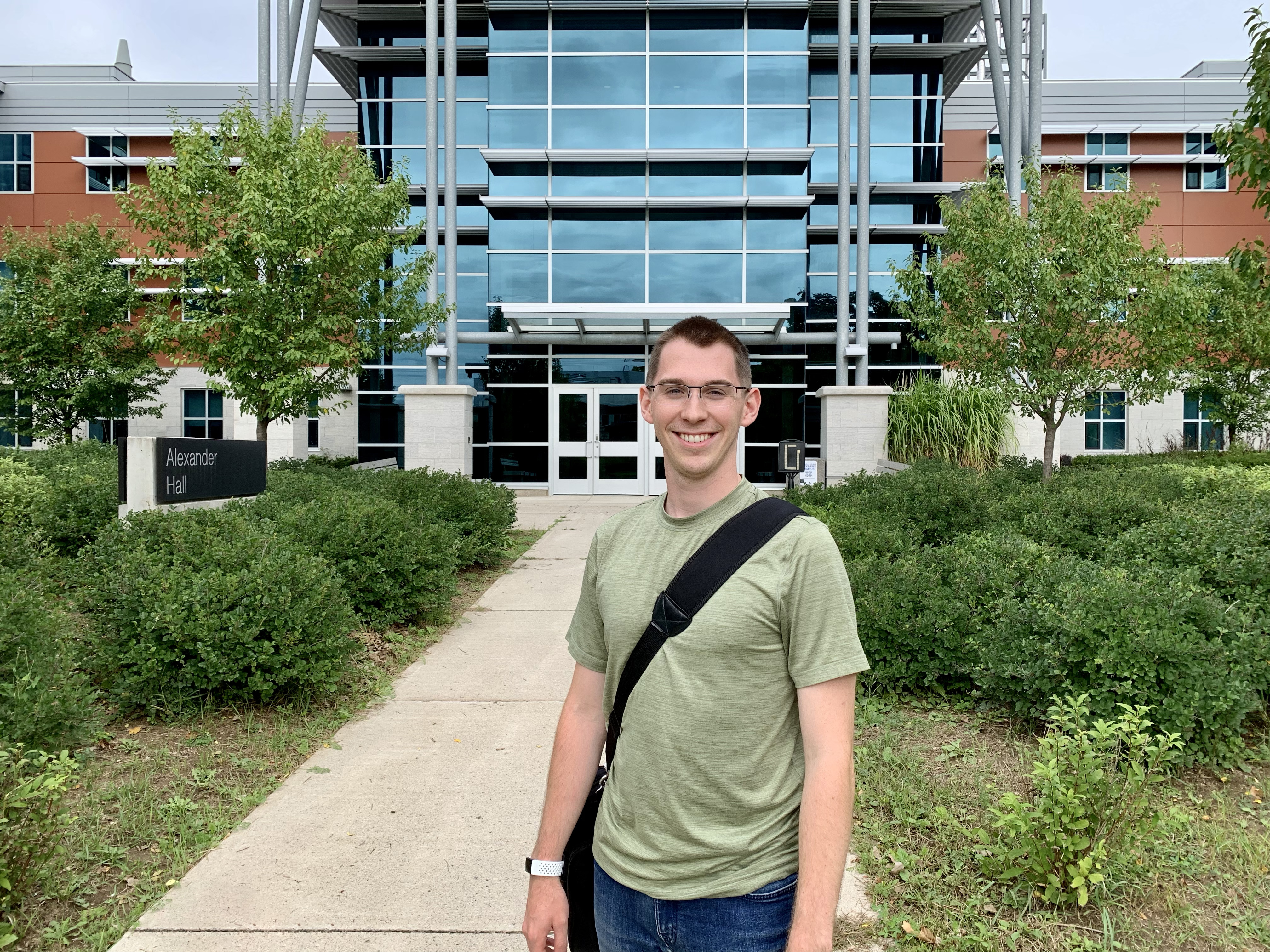 Marcus in front of Alexander Hall